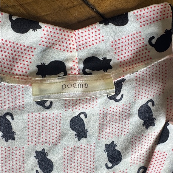 NWOT Poema Black Cat Retro Style Blouse - Picture 3 of 5